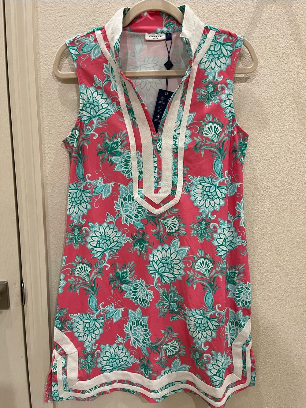 Cabana Life Cote de Azure Sleeveless Pink Floral Shift Tunic swim cover up Dress - Picture 3 of 11